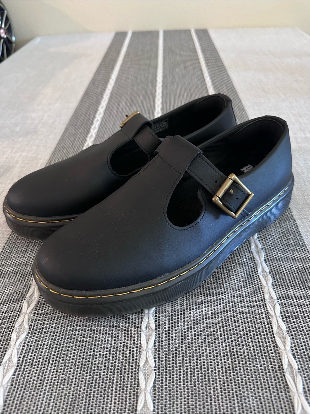 Dr. Martens Women’s Black Mary Jane T-Strap Shoes with Brass Buckles size 11